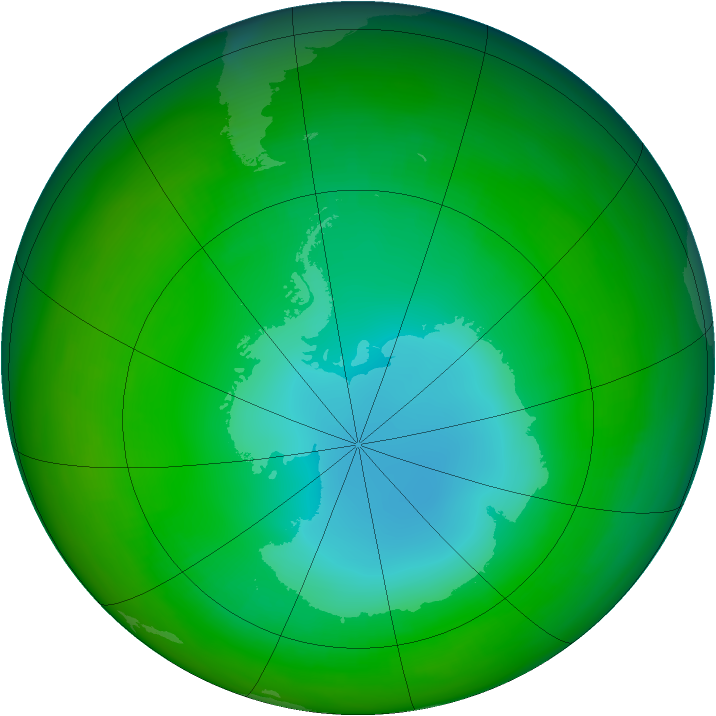 Antarctic ozone map for July 1989